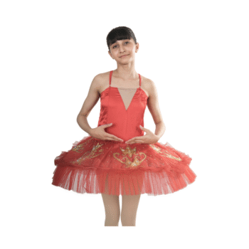 Red Majesty Tutu Dress Multi Layer Mesh With Gold Patch And Stone Embellishments