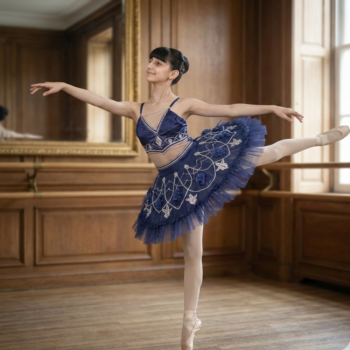 Royal Blue Ballerina Tutu Dress Multi Layer Mesh With Silver Lace And Stone Embellishments