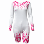 White & Pink Full Sleeves Blessed with Luck Biketard