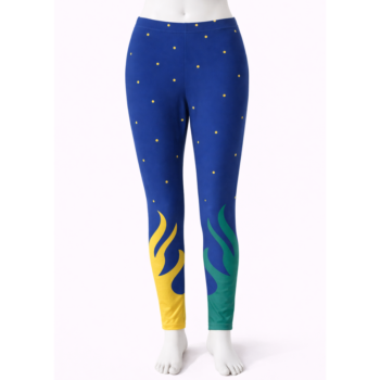 Comfortable Fortune Favour Girls’ Active Leggings – Blue with Green & Yellow Fire Design