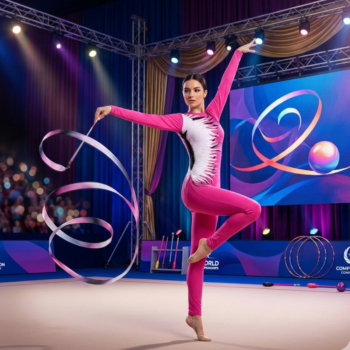 Pink Star Seeker unitard for rhythmic gymnastics, aerial, acrobatics, aerobics & ice skating