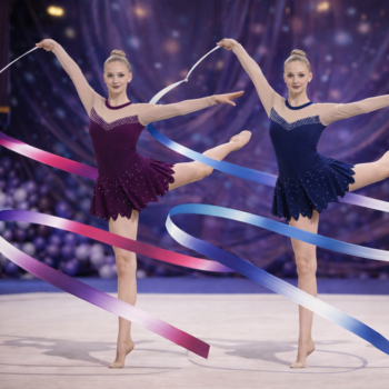 Crowds Favourite Wine & Navy Blue Rhythmic Gymnastics Leotard